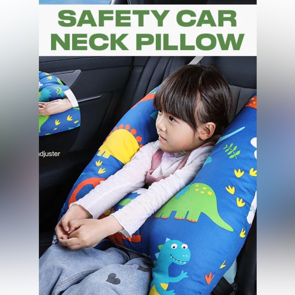Safety car neck pillow with dinosaur
